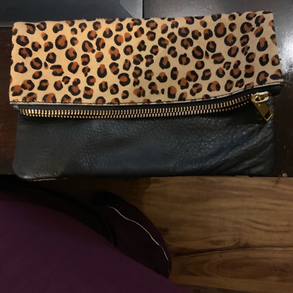 Seven Hills black and animal print clutch